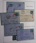 Album Safe bleu noir : planchage et variétés du 20c Empire lauré n°29 (+ timbres détachés) dont la Corne et les Abeilles + documentation