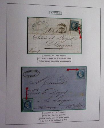 Album Safe bleu noir : planchage et variétés du 20c Empire lauré n°29 (+ timbres détachés) dont la Corne et les Abeilles + documentation