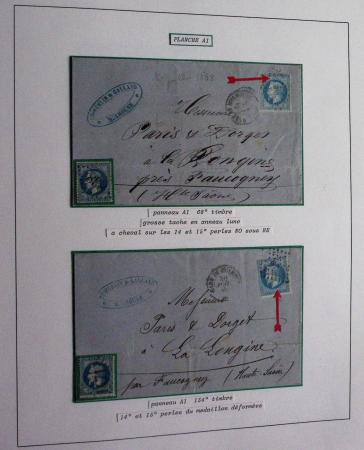 Album Safe bleu noir : planchage et variétés du 20c Empire lauré n°29 (+ timbres détachés) dont la Corne et les Abeilles + documentation