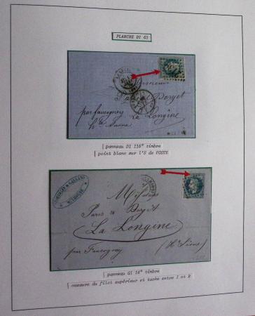 Album Safe bleu noir : planchage et variétés du 20c Empire lauré n°29 (+ timbres détachés) dont la Corne et les Abeilles + documentation