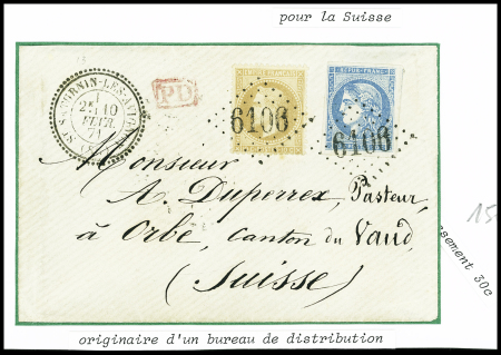 N°28 + 45 obl GC 6106 + T24 "St Saturnin les Avignon (86)" (10 fev 71) sur lettre pour Orbe (Suisse), sup