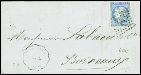 N°46 obl losange de points ambulant "CB" + CAD conv-station "St Gaudens TM (30)" (1871) sur lettre pour Bordeaux. TB