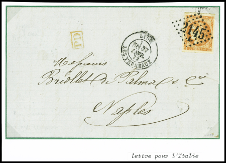 N°48, belle nuance vive, obl GC 2145A + T17 "Lyon les Terreaux" (fev 72) sur lettre pour Naples, sup