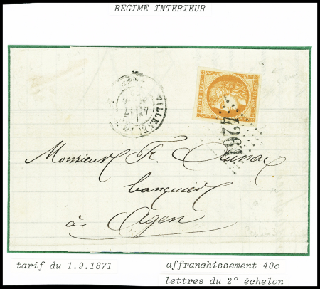 N°48 obl GC 4261 + T17 "Villeneuve-s-Lot (45)" (1871) seul sur lettre du 2ème échelon, sup