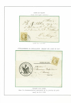 N°28, 10c bistre, bel ensemble de 11 timbres détachés et 21 lettres (bureaux de distribution, avis de réception, imprimés, bloc de 4 sur lettre, etc