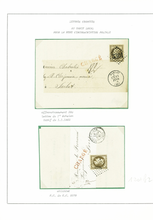 2 plis sous bande chargée dans une même circonscription postale : n°30 obl GC 3301 + T16 "Sarlat (23)" (1869) et n°30 obl PC du GC 3379 + T15
