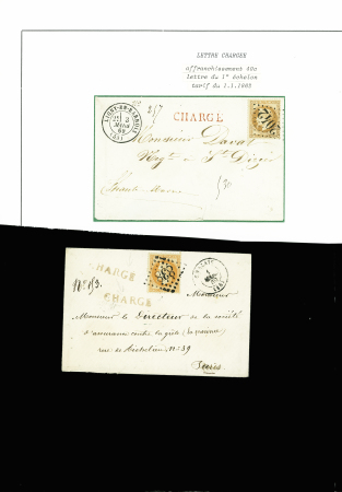4 lettres : n°31 obl GC 838 + T17 "Chalais (15)" (1869) sur lettre chargée. N°31 obl GC 3106 + T17 "Remiremont (82)" (1869). N°31, bande de 3