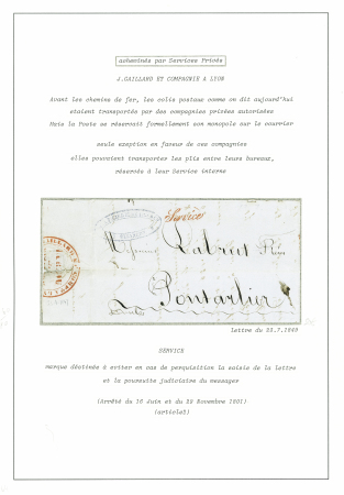 Lettre de Besançon pour Pontarlier avec marque cursive rouge "service" (destinée à éviter la saisie de la lettre en cas de perquisition) et cachet rouge