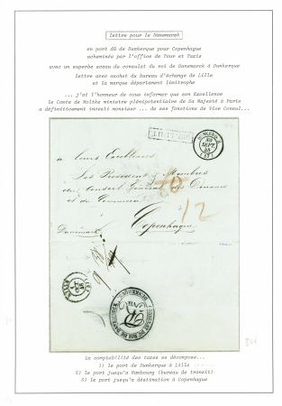 Lettre avec T15 "Dunkerque (57)" (1848) pour Copenhague avec cachet ovale noir "Consulat du roi de Danemark Dunkerque" et griffe noire encadrée
