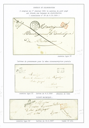 3 lettres avec cursives : "69 Conflans-s-Lanterne" + T15 "Luxeuil" (1847 - ind 11), "83 Thorigny-s-Oreuse" + "PP" encadré noir (1850 - ind 13)