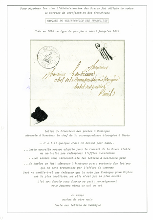 Lettre avec T12 "Huningue (66)" (1830) + paraphe au tampon de vérification des franchises, adressée par le Directeur des postes à Huningue