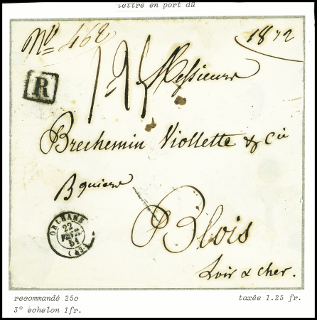 LOIRET Lettre recommandée avec T15 "Orléans (43)" (1851)