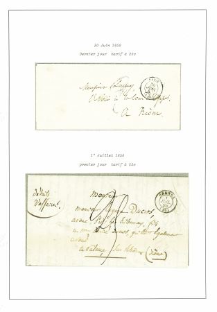 2 lettres : T15 "Paris (60)" (30 juin 50, dernier jour de tarif) + taxe 2 tampon façon manuscrite et T15 "Orange (86)" (1 juil 50 - 1er jour de tarif)