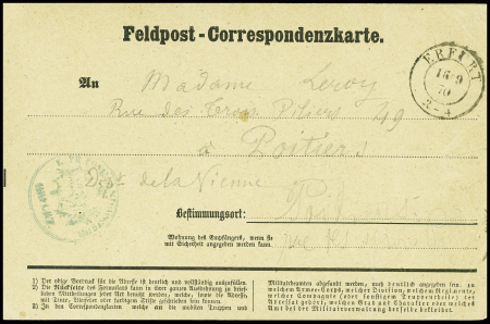 Feldpost - Correspondenzkarte avec CAD "Erfurt" (16.9.70) pour Poitiers avec arrivée. TB