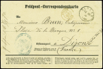 Feldpost - Correspondenzkarte avec CAD "Glogau" (12.10.70) pour Dijon avec au recto CAD d'entrée "Prusse Lille" (16.10.70). TB