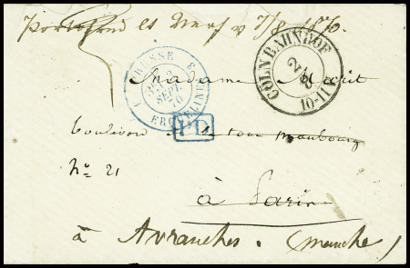 Lettre en franchise  d'un prisonnier français avec CAD "Coln. Bahnhof" (2.9.71) + CAD d'entrée bleu "3 prusse 3 Erquelines" (3 sept) + "PD" encadré bleu