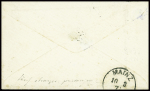 N°28 en paire obl GC 3189 + T17 "Les Lilas (60)" (5 mars 71) sur lettre pour un capitaine du 81e de ligne prisonnier à Mayence avec petit "PD" encadré rouge