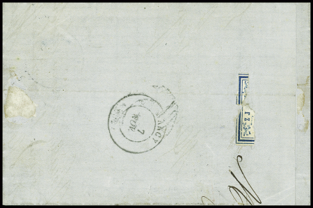Alsace n°5 obl T17 "Metz (55)" (5 oct 70) répété à côté sur lettre pour Nancy. TB