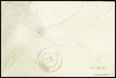 Alsace n°5 obl T16 "Cirey-s-Vezouze (52)" (29 nov 70) répété à côté sur lettre (localité temporairement annexée) pour Nancy. TB