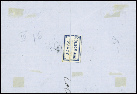Alsace n°5 obl CAD T17 "Nancy (52)" (1 nov 70) répété à côté sur lettre pour Mulhouse avec taxe 30 double-trait et CAD d'entrée rouge "Bade Mulhouse"