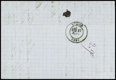 Lettre non affranchie avec CAD provisoire "Rouen 1871" et taxe 30 double-trait, arrivée 17 fev, signé Baudot. TB