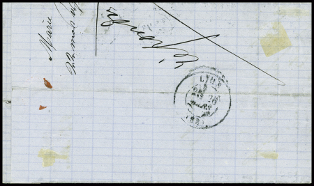 Alsace n°6 obl T17 Nancy (23.3.71) répété à côté avec taxe 2 tampon façon manuscrite (dernier jour des taxes françaises). TB