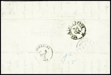 N°36, 10c bistre, 2 pièces obl étoile muette bleue + Alsace n°6 obl CAD "Zabern im Elsass" (6.10.71) sur lettre pour Tonneins (Lot et Garonne), AFF rare