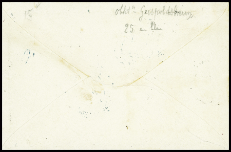 Alsace n°5 en paire obl CAD "Geispoldsheim" (22.12.71) sur lettre pour Paris avec taxe 25 double-trait en bleu. TB