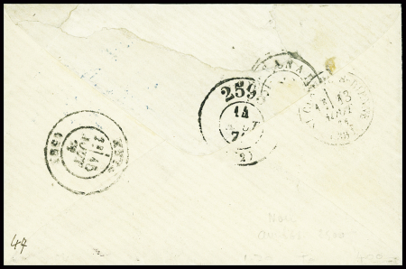 N°37 obl GC 538 + T24 "Les Bouchoux (38)" (1871) sur lettre pour Metz avec taxe 20 double trait en bleu. Jolie pièce