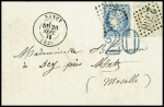 N°27 + 37 obl GC 2598 + T17 Nancy (20 sept 71) sur lettre pour Metz avec taxe 20 double trait en bleu (la lettre est sous affranchie côté français)