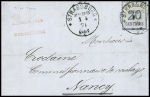 Alsace n°6 obl CAD Strassburg im Elsass" (1.4.71) sur lettre pour Nancy non taxée. TB