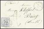 Alsace n°6 obl CAD "Bliesbrucken" (28.8.71) sur lettre pour Briey avec taxe 2 tampon façon manuscrite. TB