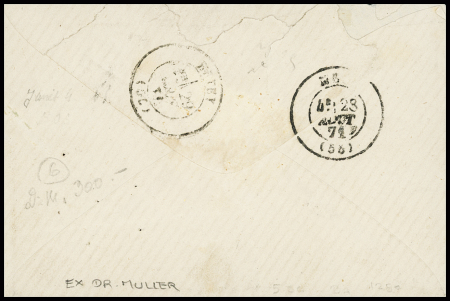 Alsace n°6 obl CAD "Bliesbrucken" (28.8.71) sur lettre pour Briey avec taxe 2 tampon façon manuscrite. TB