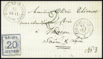 Alsace n°6 obl CAD "Hombourg an der Mosel" (11.10.71) sur lettre pour Maçon avec taxe 25 double trait et ambulant de nuit "Avricourt à Paris 2°". TB