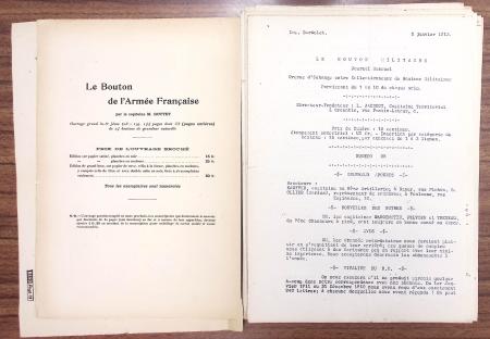 Dossier dans une chemise jaune sur le "bouton de l'armée française" (1913 - 1914), journal mensuel, "organe d'échange entre collectionneurs de boutons