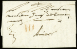 Lettre de Lille pour Anvers (30 mars 1614) avec un port de 3 patards matérialisé par 3 traits verticaux à la craie rouge