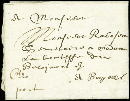 Lettre en port dû de Lille pour bagnolet (1631) avec mention manuscrite "Cito Cito port" (port express). TB