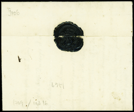 Lettre en port dû du 4 avril 1749 à destination d'Antibes avec petite marque manuscrite rouge "De Lille" (L n°9), ind 17. TB