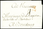 Lettre en port dû du 27 octobre 1749 pour Bourbourg avec MP rouge "de Lille" (L n°10), ind 19. TB