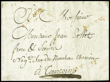 petite poste de Lille. Lettre en port dû boitier du 19 janvier 1792 pour Tourcoing avec MP rouges "19 janv", "8e LEV" et "non payé" et marque à sec