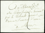 lettre avec MP "57 Lille" (1er germinal an 12) avec au verso grand cachet noir illustré d'une déesse "Municipalité de Lille repub. Franc.". TB