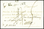 Lettre en port dû de Dunkerque pour Lille réexpédiée à Paris avec au verso MP "Deb 57 Lille" (3 nov 1815), ind 16. TB