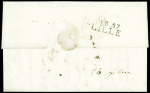 Lettre avec au recto MP "57 Dunkerque" adressée à Lille et réexpédiée à Douai avec au verso MP "Deb 57 Lille" (1819), sup