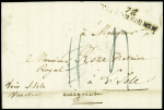 Lettre avec au recto MP "78 Toulon sur Mer pour L'Isle" (Vaucluse) expédiée par erreur à Lille avec au verso MP "Deb 57 Lille" (1827), ind 16. TB