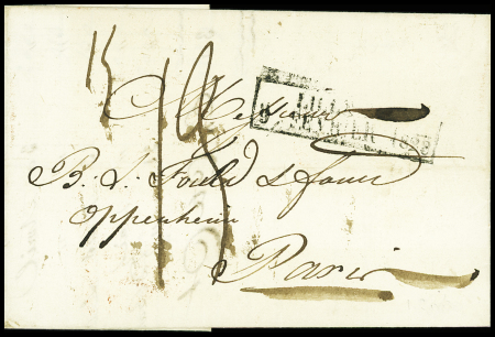 Lettre pour Paris avec cachet rect "Lille 57 9 fevrier 1828", ind 23. TB
