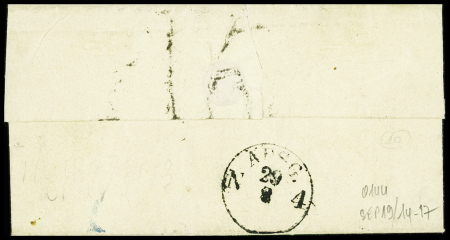 lettre avec CAD T13 "Lille (57)" (28 aout 1849) + griffe encadrée "R.Limit" pour Aix la Chapelle avec arrivée au verso. TB
