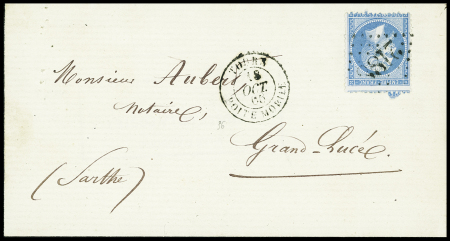 N°22 obl GC 2188 (Le Mans) + T15 "Tours boite mobile" (1866) sur lettre pour Grand Lucé, ind 19. TB