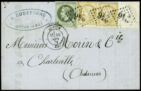 N°25 + 36 en paire + 41 (pli) obl GC 246 + T17 Autun (16 sept 71) sur lettre, AFF rare