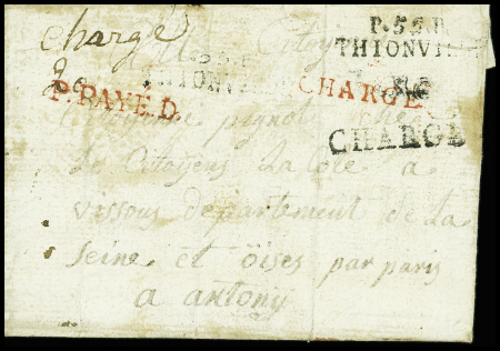 MOSELLE Lettre avec MP "P 55 P Thionville" + griffe