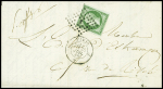 N°12, 5c vert obl losange de points "j" + CAD "Paris J" (1860) sur lettre, TB. cote 425€